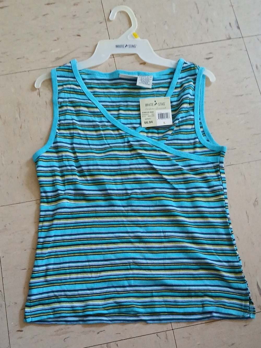 White Stag Aqua and Black Striped Sleeveless Tank